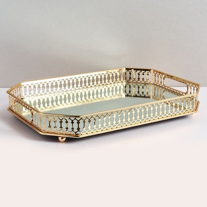 Rectangular Decorative Tray with Mirror — Elegant Organizer for Perfumes & Accessories