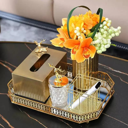 Rectangular Decorative Tray with Mirror — Elegant Organizer for Perfumes & Accessories