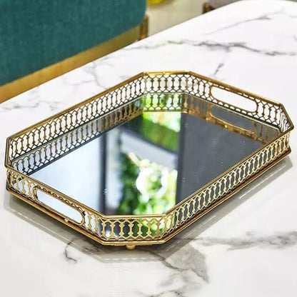Rectangular Decorative Tray with Mirror — Elegant Organizer for Perfumes & Accessories