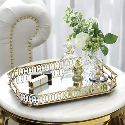 Rectangular Decorative Tray with Mirror — Elegant Organizer for Perfumes & Accessories