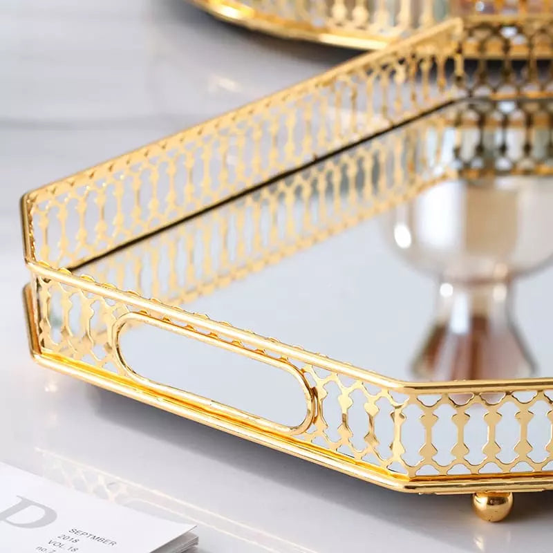 Rectangular Decorative Tray with Mirror — Elegant Organizer for Perfumes & Accessories