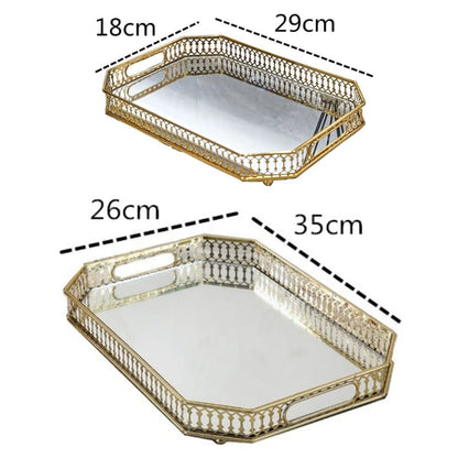 Rectangular Decorative Tray with Mirror — Elegant Organizer for Perfumes & Accessories