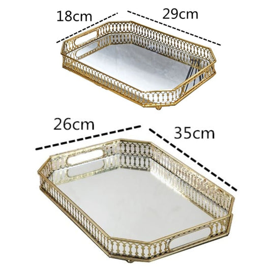 Rectangular Decorative Tray with Mirror — Elegant Organizer for Perfumes & Accessories