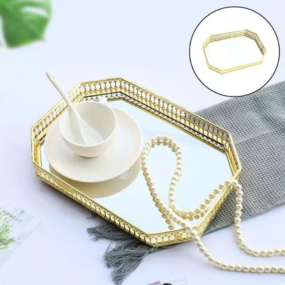 Rectangular Decorative Tray with Mirror — Elegant Organizer for Perfumes & Accessories