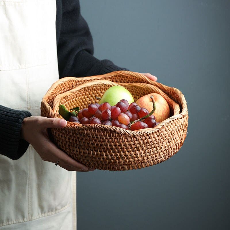 Handwoven Rattan Wicker Basket — Rustic & Elegant Storage Organizer for Home & Kitchen