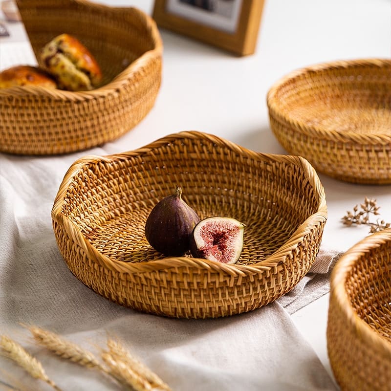 Handwoven Rattan Wicker Basket — Rustic & Elegant Storage Organizer for Home & Kitchen