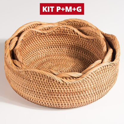 Handwoven Rattan Wicker Basket — Rustic & Elegant Storage Organizer for Home & Kitchen