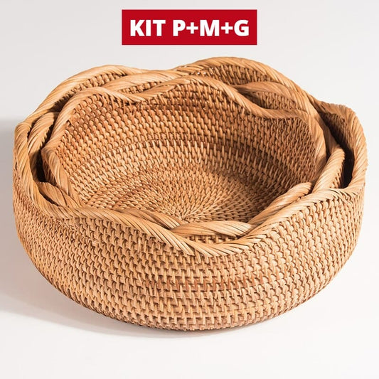 Handwoven Rattan Wicker Basket — Rustic & Elegant Storage Organizer for Home & Kitchen