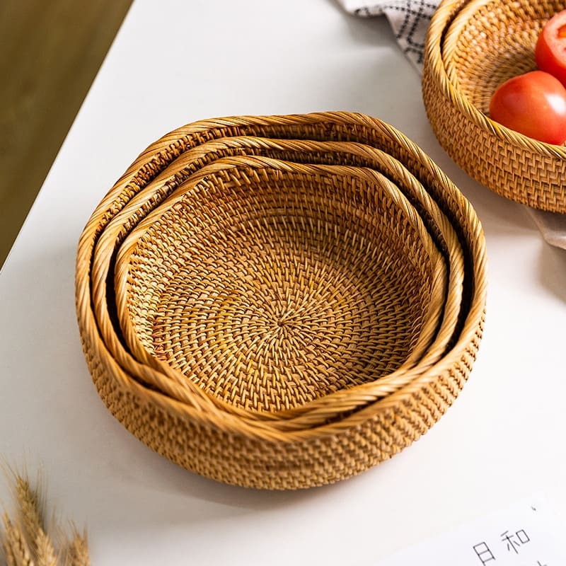 Handwoven Rattan Wicker Basket — Rustic & Elegant Storage Organizer for Home & Kitchen