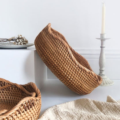 Handwoven Rattan Wicker Basket — Rustic & Elegant Storage Organizer for Home & Kitchen