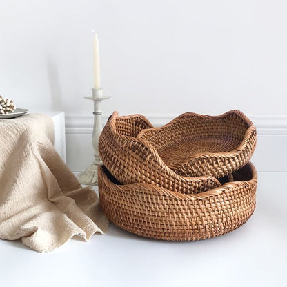Handwoven Rattan Wicker Basket — Rustic & Elegant Storage Organizer for Home & Kitchen