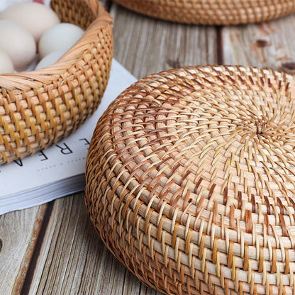 Handwoven Rattan Wicker Basket — Rustic & Elegant Storage Organizer for Home & Kitchen