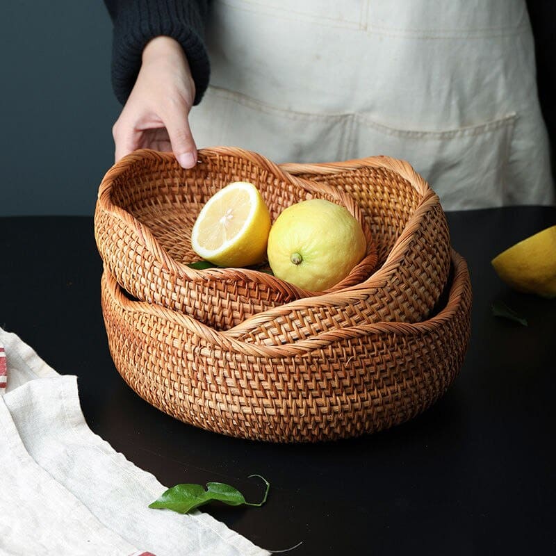 Handwoven Rattan Wicker Basket — Rustic & Elegant Storage Organizer for Home & Kitchen