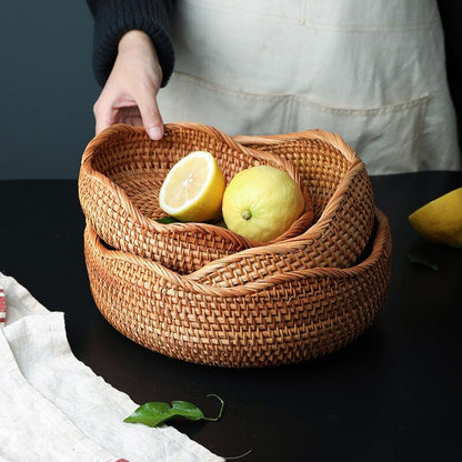Handwoven Rattan Wicker Basket — Rustic & Elegant Storage Organizer for Home & Kitchen