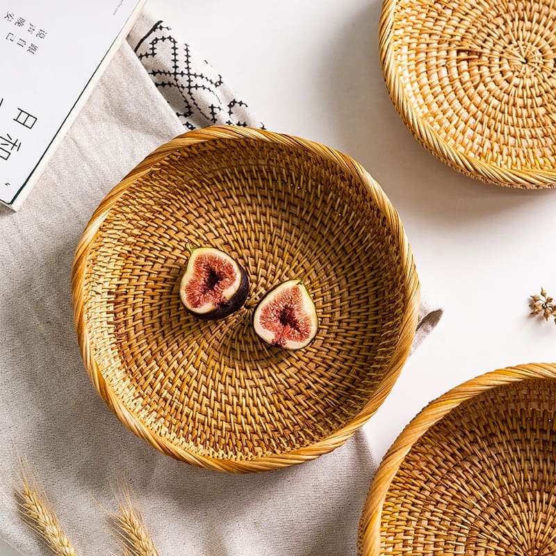 Handwoven Rattan Wicker Basket — Rustic & Elegant Storage Organizer for Home & Kitchen