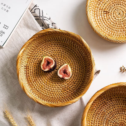 Handwoven Rattan Wicker Basket — Rustic & Elegant Storage Organizer for Home & Kitchen