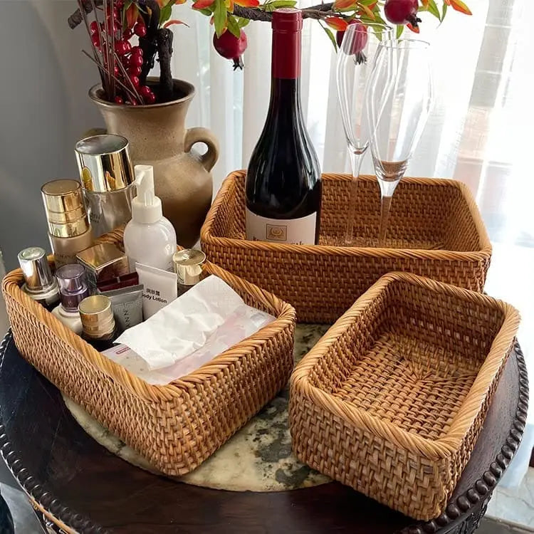 Handwoven Rattan Straw Basket – Decorative & Functional Home Storage Organizer