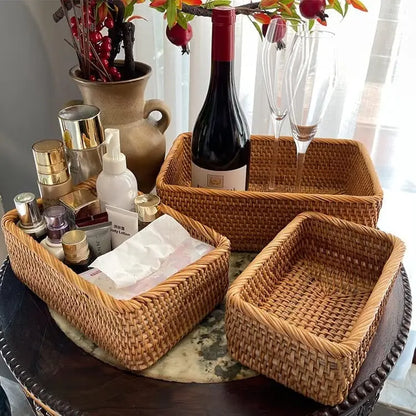 Handwoven Rattan Straw Basket – Decorative & Functional Home Storage Organizer