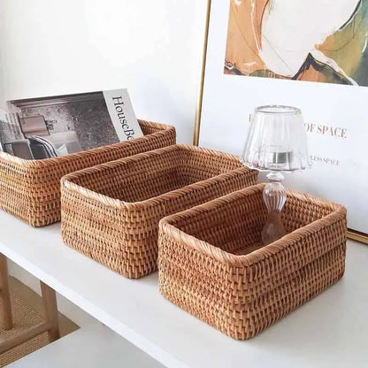 Handwoven Rattan Straw Basket – Decorative & Functional Home Storage Organizer