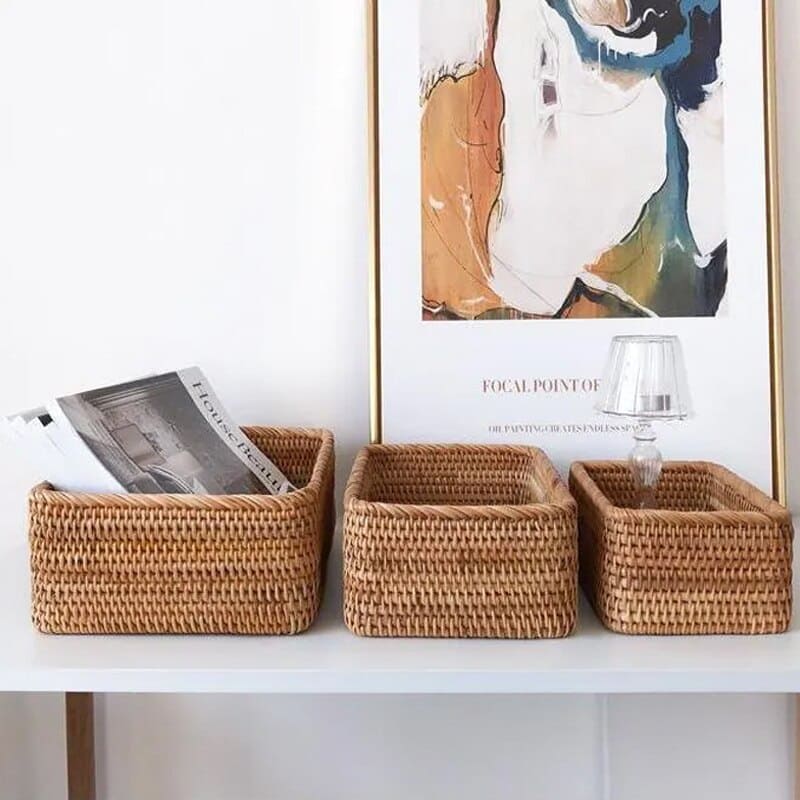 Handwoven Rattan Straw Basket – Decorative & Functional Home Storage Organizer