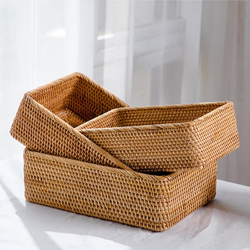 Handwoven Rattan Straw Basket – Decorative & Functional Home Storage Organizer