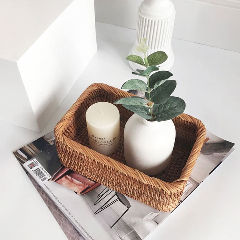 Handwoven Rattan Straw Basket – Decorative & Functional Home Storage Organizer