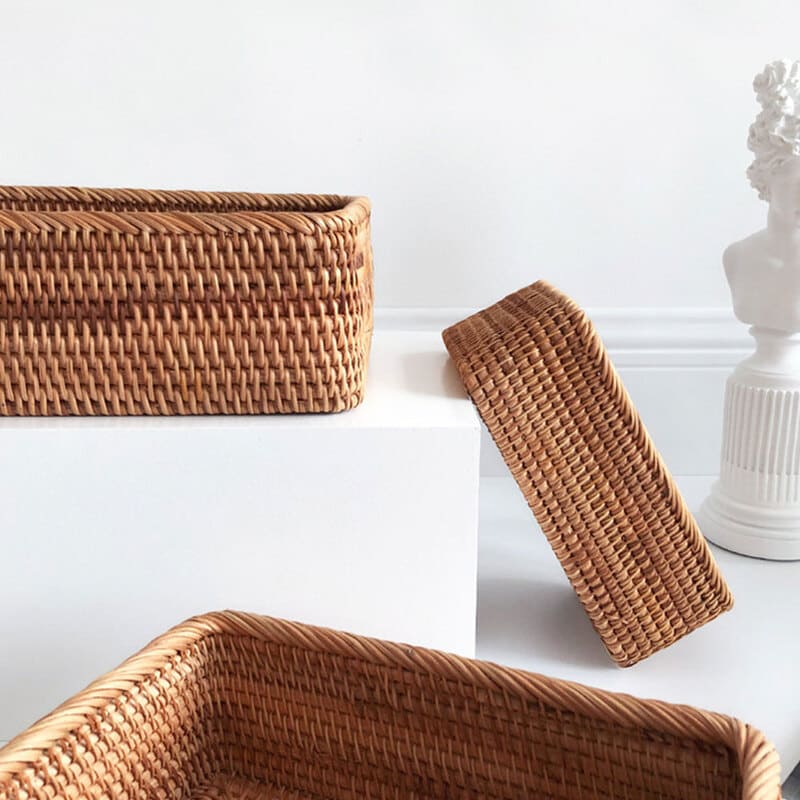 Handwoven Rattan Straw Basket – Decorative & Functional Home Storage Organizer