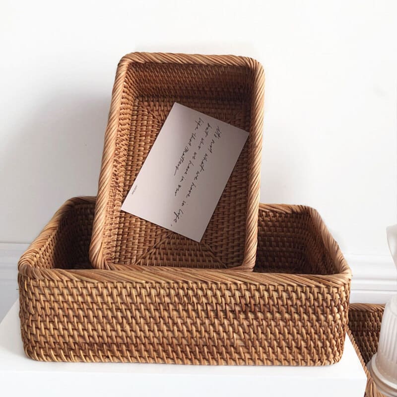 Handwoven Rattan Straw Basket – Decorative & Functional Home Storage Organizer