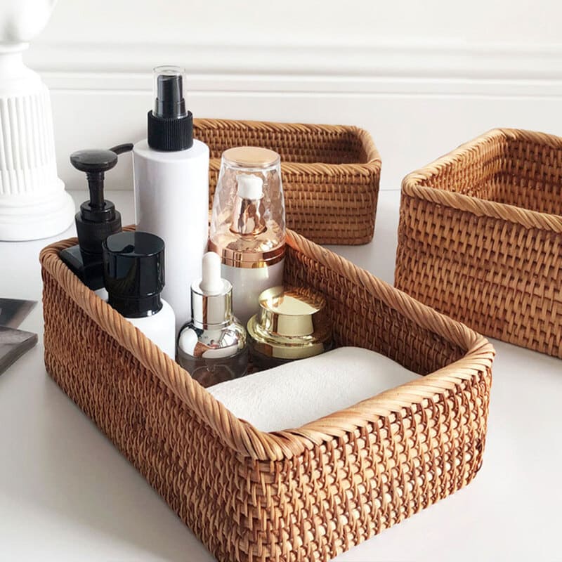 Handwoven Rattan Straw Basket – Decorative & Functional Home Storage Organizer