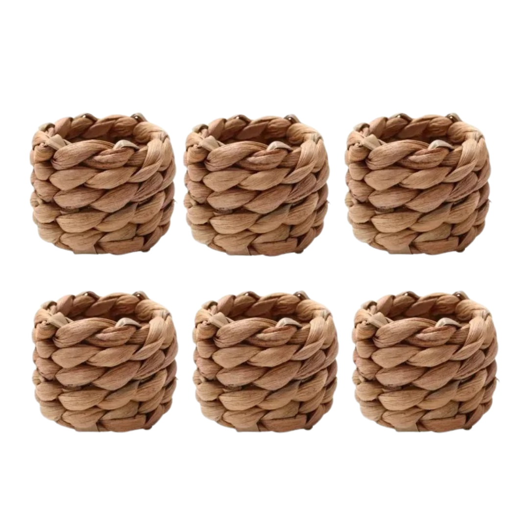 Handwoven Rattan Napkin Ring Set (6 or 12 Pieces) – Rustic Dining Table Decor