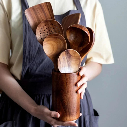 Wooden Serving Spoon Set (6 Pieces) – Natural Cooking & Dining Utensils