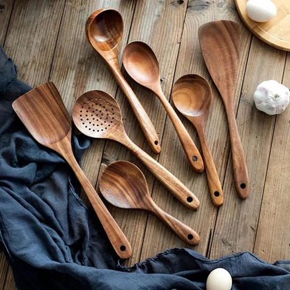 Wooden Serving Spoon Set (6 Pieces) – Natural Cooking & Dining Utensils