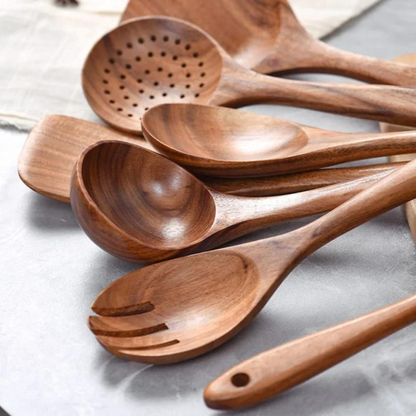 Wooden Serving Spoon Set (6 Pieces) – Natural Cooking & Dining Utensils