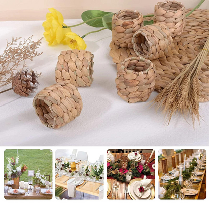 Handwoven Rattan Napkin Ring Set (6 or 12 Pieces) – Rustic Dining Table Decor