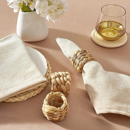 Handwoven Rattan Napkin Ring Set (6 or 12 Pieces) – Rustic Dining Table Decor