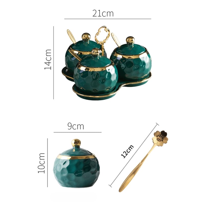 Ceramic Spice Jar Set – Sugar Bowl & Salt Container Kit with Wooden Tray