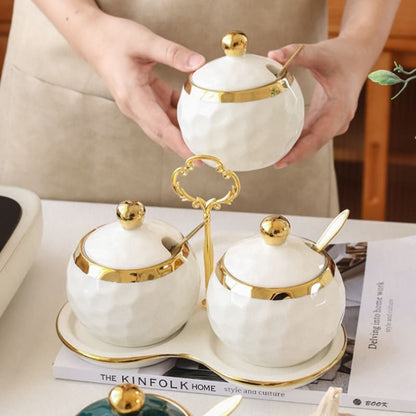 Ceramic Spice Jar Set – Sugar Bowl & Salt Container Kit with Wooden Tray