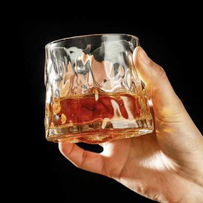Crystal Whiskey Glass with Rotating Wooden Base — Premium Tumbler for Drinks & Gifting
