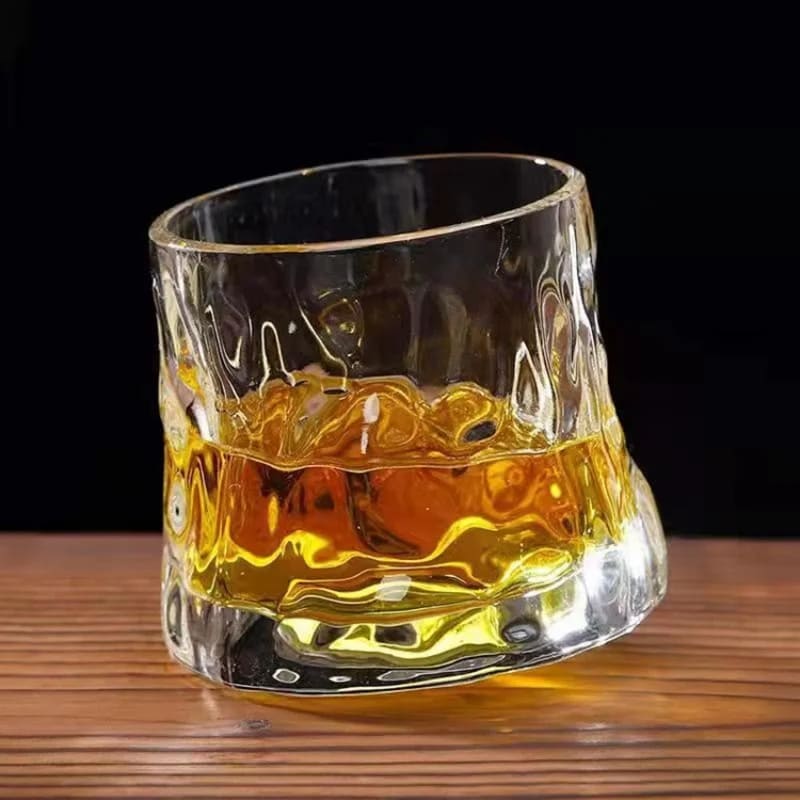 Crystal Whiskey Glass with Rotating Wooden Base — Premium Tumbler for Drinks & Gifting