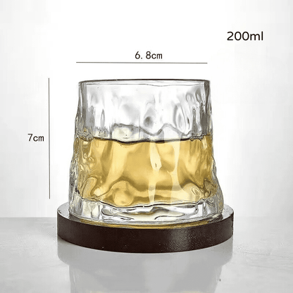 Crystal Whiskey Glass with Rotating Wooden Base — Premium Tumbler for Drinks & Gifting