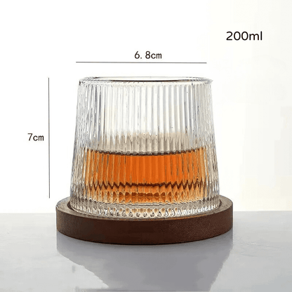 Crystal Whiskey Glass with Rotating Wooden Base — Premium Tumbler for Drinks & Gifting