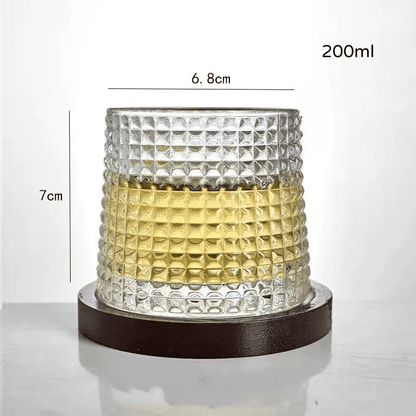 Crystal Whiskey Glass with Rotating Wooden Base — Premium Tumbler for Drinks & Gifting