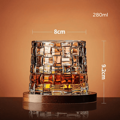 Crystal Whiskey Glass with Rotating Wooden Base — Premium Tumbler for Drinks & Gifting