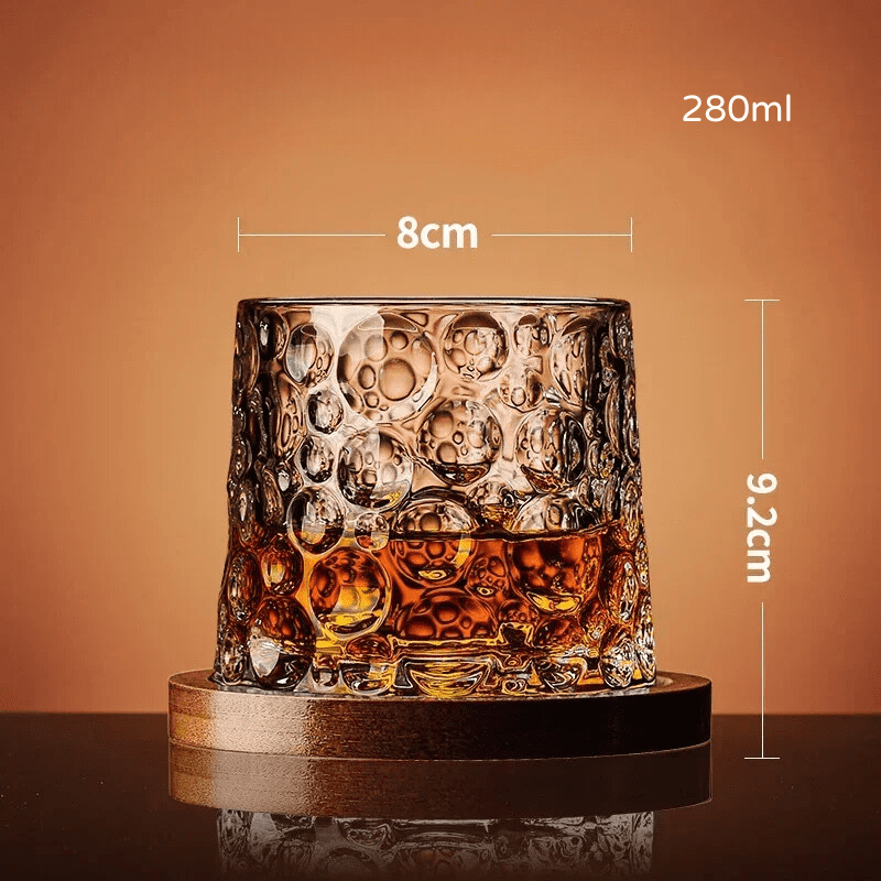 Crystal Whiskey Glass with Rotating Wooden Base — Premium Tumbler for Drinks & Gifting