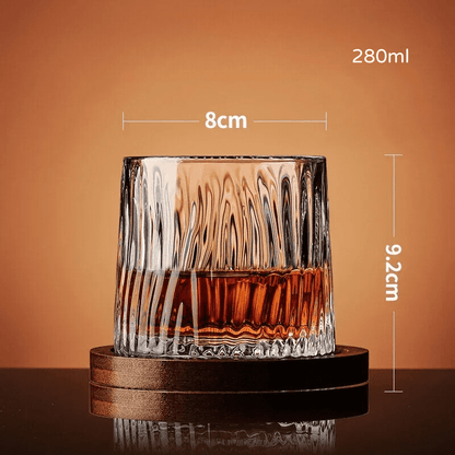 Crystal Whiskey Glass with Rotating Wooden Base — Premium Tumbler for Drinks & Gifting