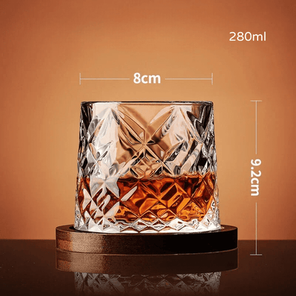 Crystal Whiskey Glass with Rotating Wooden Base — Premium Tumbler for Drinks & Gifting