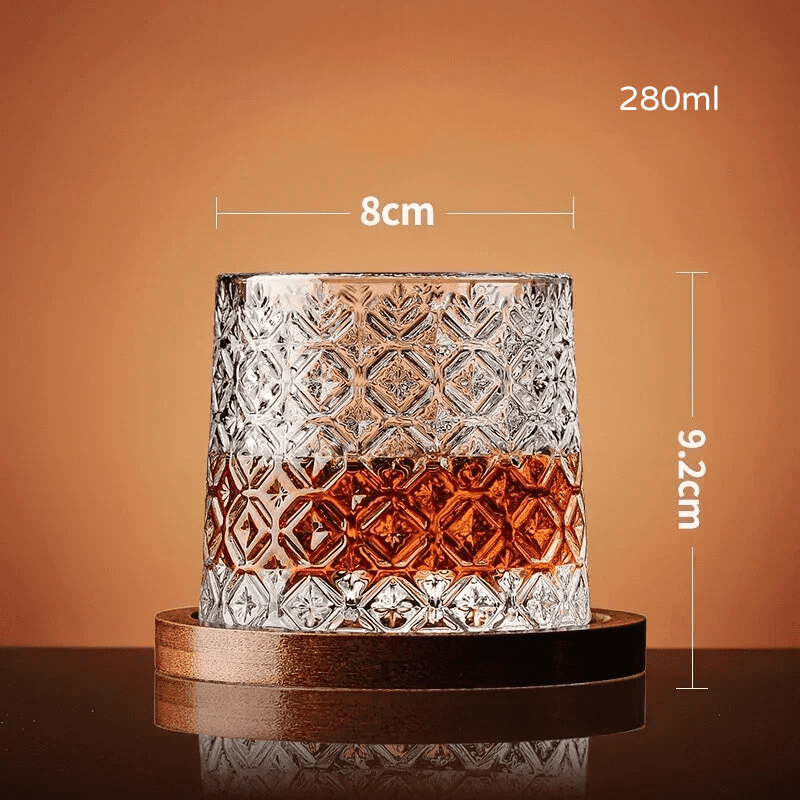 Crystal Whiskey Glass with Rotating Wooden Base — Premium Tumbler for Drinks & Gifting