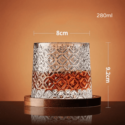 Crystal Whiskey Glass with Rotating Wooden Base — Premium Tumbler for Drinks & Gifting
