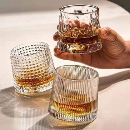 Crystal Whiskey Glass with Rotating Wooden Base — Premium Tumbler for Drinks & Gifting