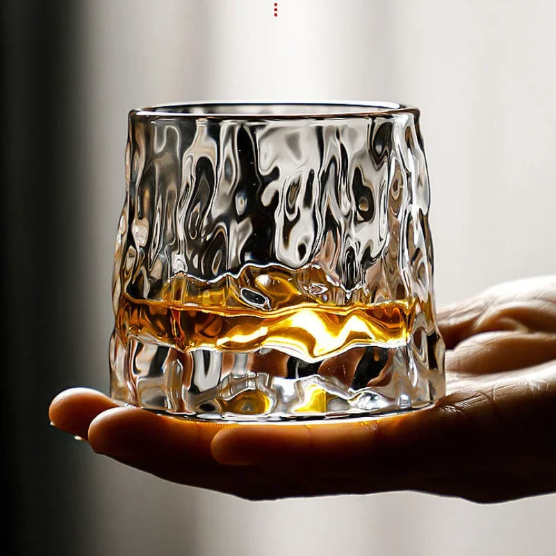 Crystal Whiskey Glass with Rotating Wooden Base — Premium Tumbler for Drinks & Gifting